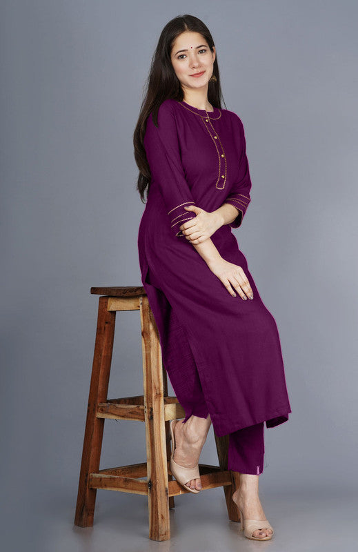 Wine Coloured Fancy Designer Rayon Kurti with Bottom!!