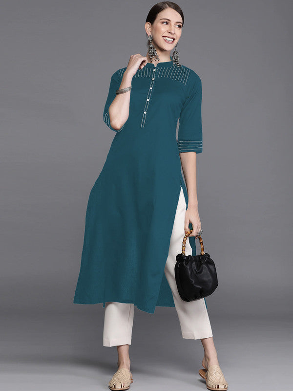 Dark Rama Green Coloured Fancy Designer Rayon Kurti!!