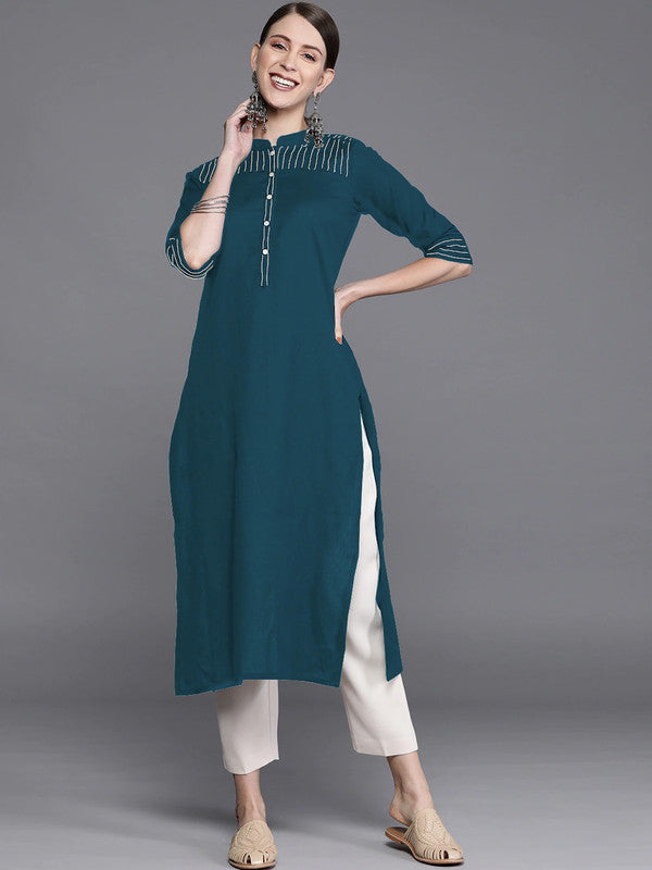 Dark Rama Green Coloured Fancy Designer Rayon Kurti!!