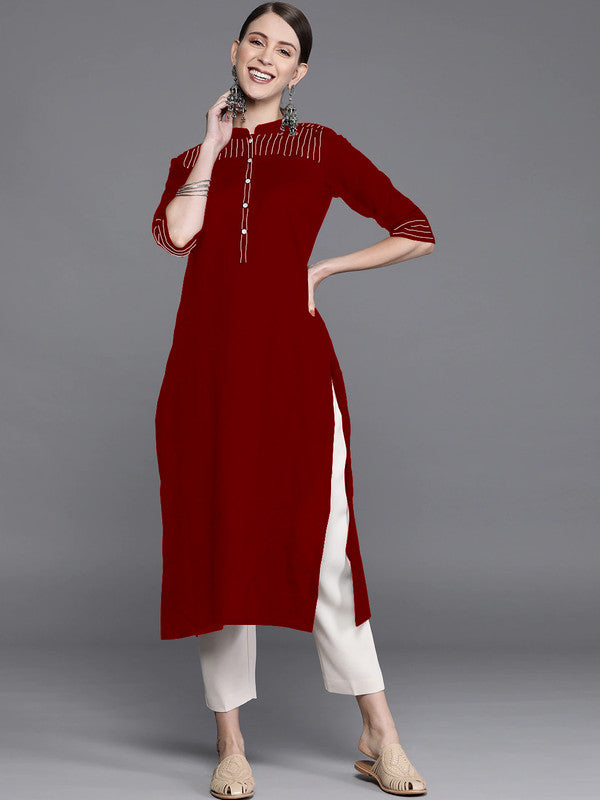 Maroon Coloured Fancy Designer Rayon Kurti!!