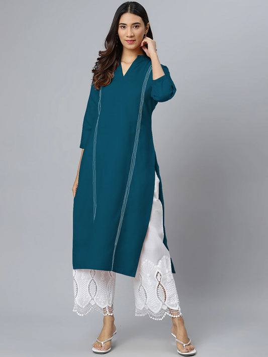 Dark Rama Blue Coloured Fancy Designer Rayon Kurti!!