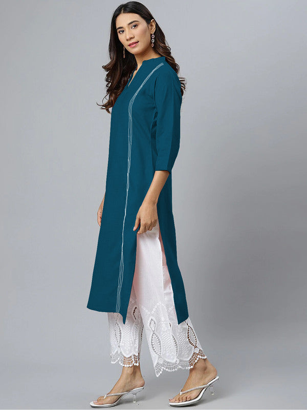 Dark Rama Blue Coloured Fancy Designer Rayon Kurti!!