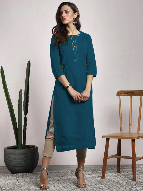 Dark Rama Blue Coloured Fancy Designer Rayon Kurti!!