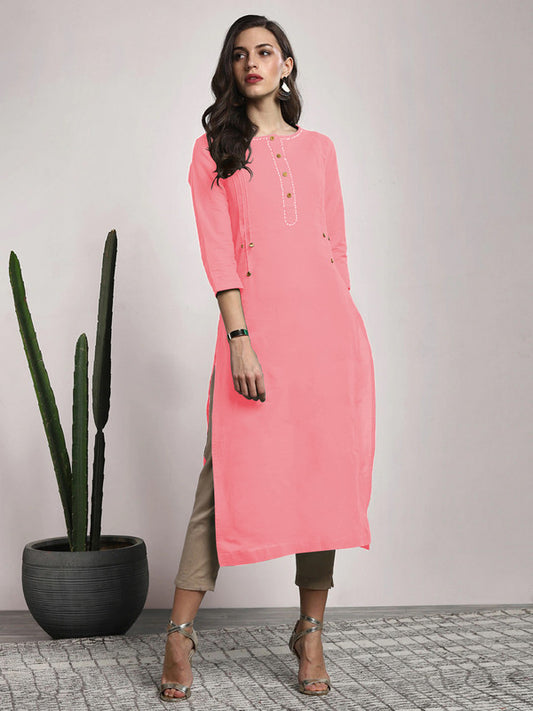 Pink Coloured Fancy Designer Rayon Kurti!!