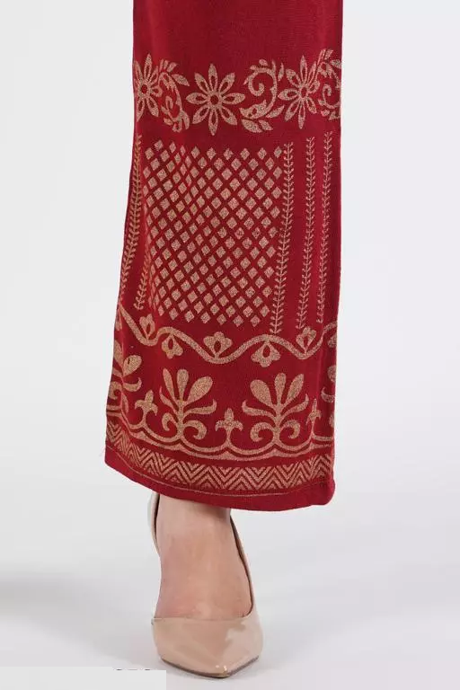 GOLD PRINTED MAROON WOOLEN PALAZZO-FREE SIZE( FROM 28 TO 38 INCH)