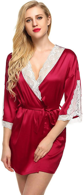 Maroon Coloured Premium Soft Comfy Net & Silky touch Women Luxurious Night in or a Gown with Lace Babydoll Honeymoon Dress!!