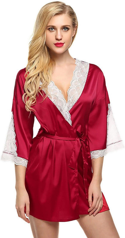 Maroon Coloured Premium Soft Comfy Net & Silky touch Women Luxurious Night in or a Gown with Lace Babydoll Honeymoon Dress!!