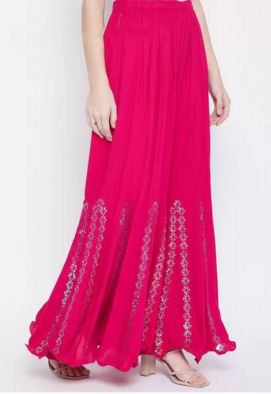 Magenta Rayon Wide Leg Embellished Palazzo Free Size( 28 to 40 Inch)!!