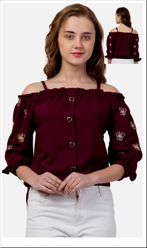 Maroon Embroidered Imported Fabric Top Free Size Up to 38inch