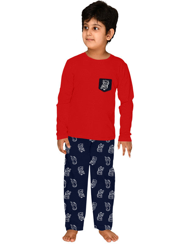 Boys Full Sleeves 100% Cotton Comfort wear set Animal Print - Red & Navy Blue!!