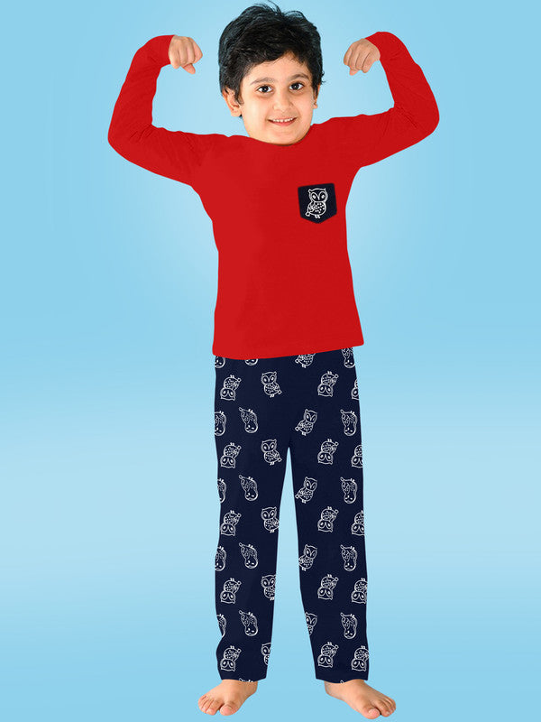 Boys Full Sleeves 100% Cotton Comfort wear set Animal Print - Red & Navy Blue!!