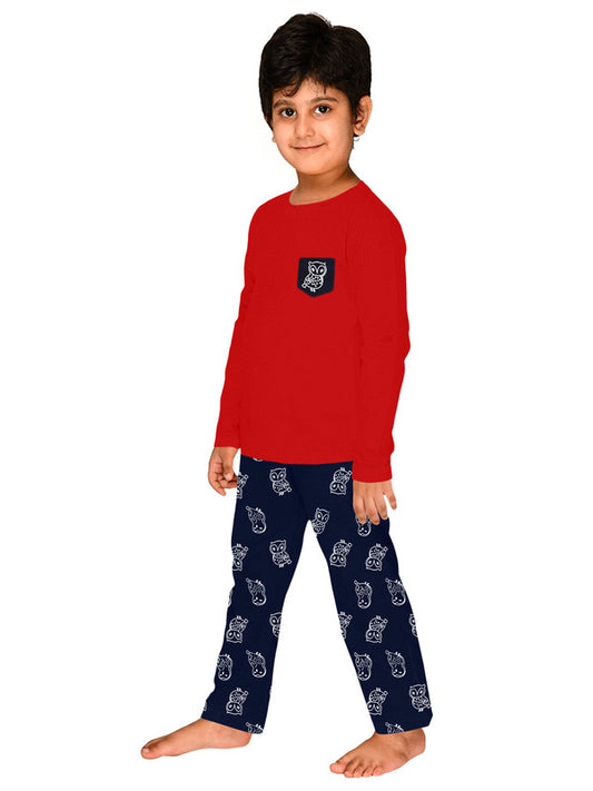 Boys Full Sleeves 100% Cotton Comfort wear set Animal Print - Red & Navy Blue!!