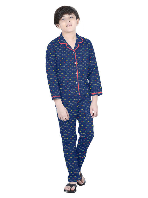 Boys Full Sleeves 100% Cotton Printed Comfort wear set -  Blue!!