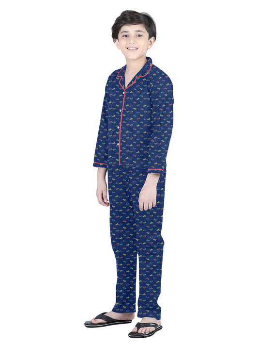 Boys Full Sleeves 100% Cotton Printed Comfort wear set -  Blue!!