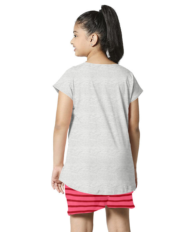 Girls Half Sleeves 100% Cotton Printed Shorts Comfort wear - Pink & Grey!!