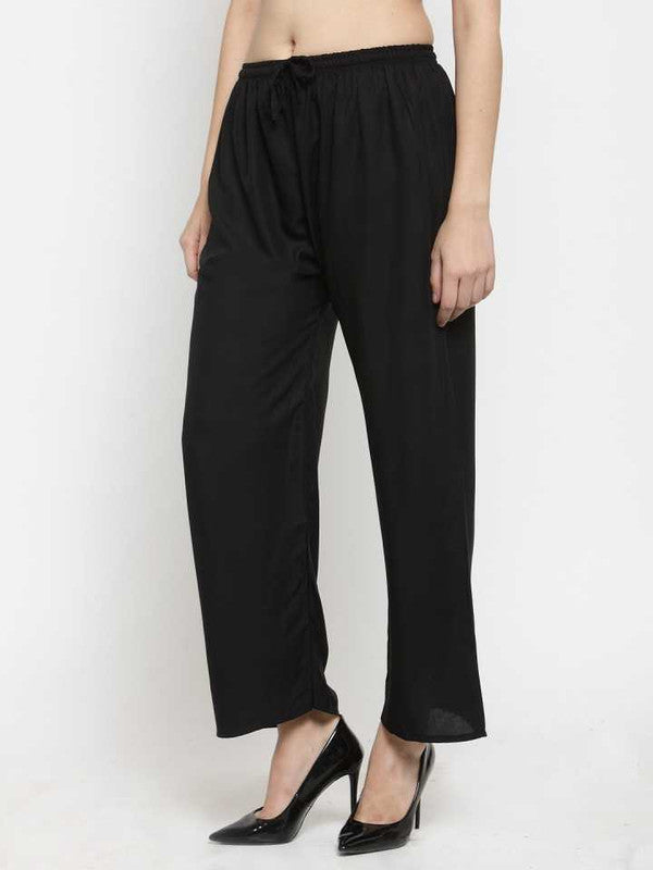 Black Solid Rayon Straight fit Plain Palazzo Free Size( 28 to 40 Inch)!!