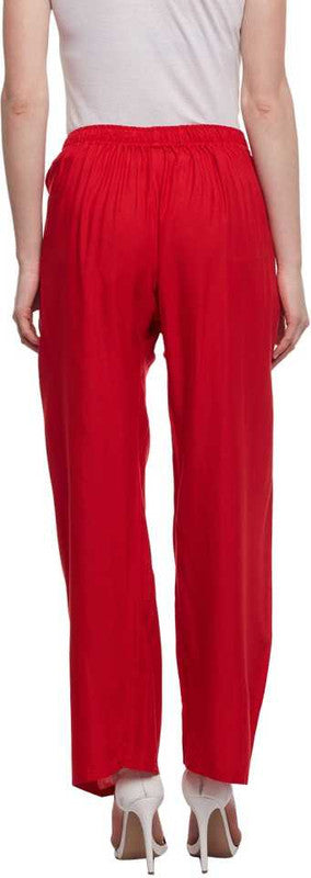 Red Solid Rayon Straight fit Plain Palazzo Free Size( 28 to 40 Inch)!!