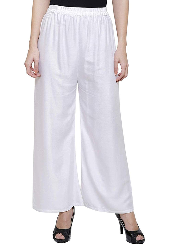 White Solid Rayon Straight fit Plain Palazzo Free Size( 28 to 40 Inch)!!
