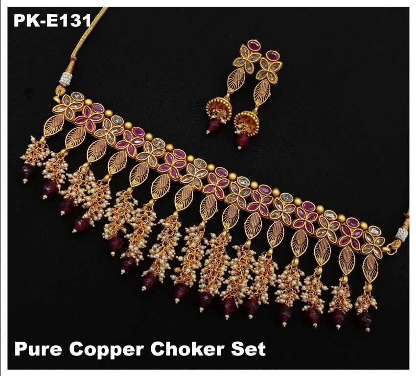 Premium Quality Pure Copper Rajwadi Necklace set with Ear Rings