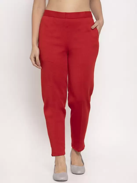 Red Coloured Straight fit Woolen Pant!!