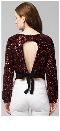 Red Velvet Fabric Sequins Top