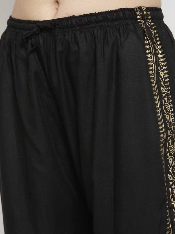 Black Rayon Straight Printed Trouser Palazzo Free Size( 28 to 40 Inch)!!