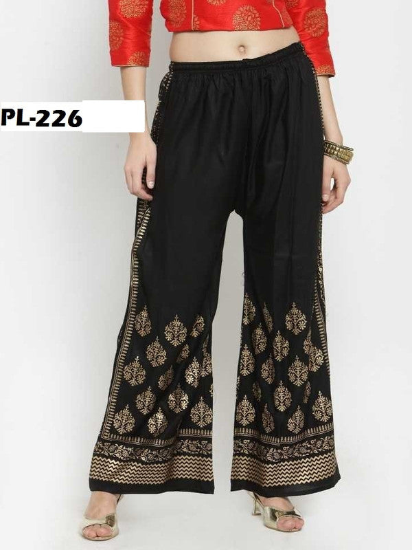 Black Rayon Straight Printed Trouser Palazzo Free Size( 28 to 40 Inch)!!