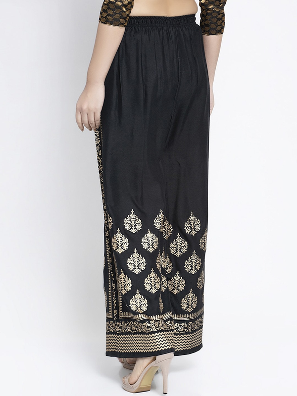 Black Rayon Straight Printed Trouser Palazzo Free Size( 28 to 40 Inch)!!