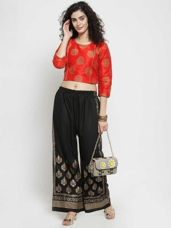 Black Rayon Straight Printed Trouser Palazzo Free Size( 28 to 40 Inch)!!