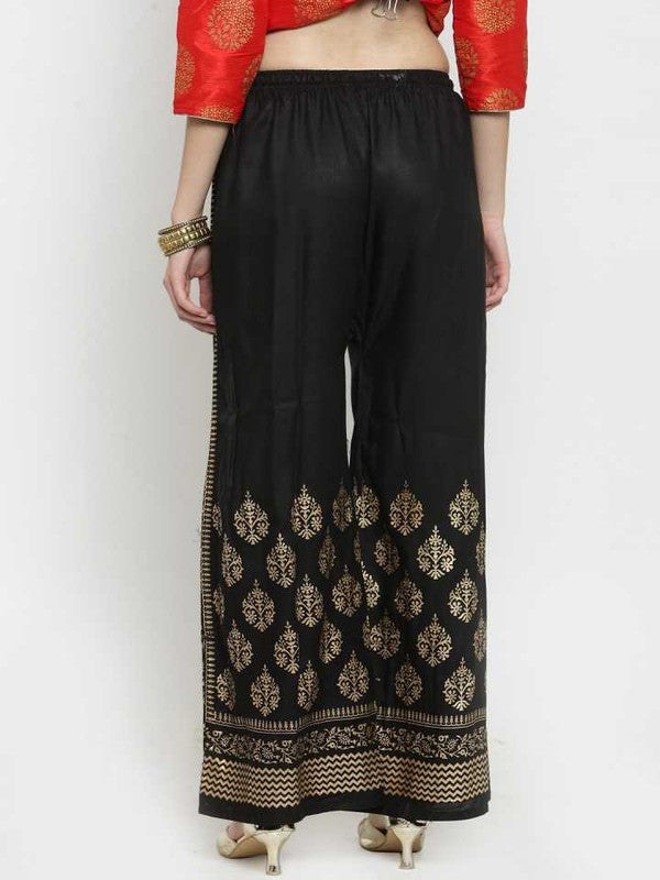 Black Rayon Straight Printed Trouser Palazzo Free Size( 28 to 40 Inch)!!