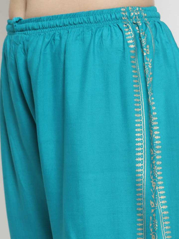 Turquoise Rayon Straight Printed Trouser Palazzo Free Size( 28 to 40 Inch)!!