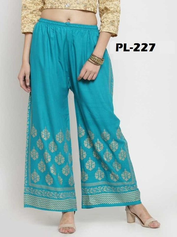 Turquoise Rayon Straight Printed Trouser Palazzo Free Size( 28 to 40 Inch)!!