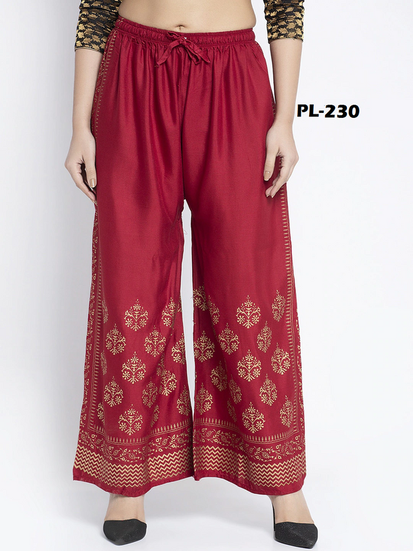 Maroon Rayon Straight Printed Palazzo Free Size( 28 to 40 Inch)!!