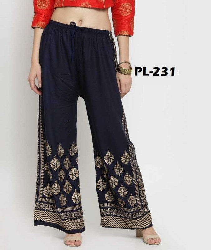 Navy Blue Rayon Straight Printed Palazzo Free Size( 28 to 40 Inch)!!