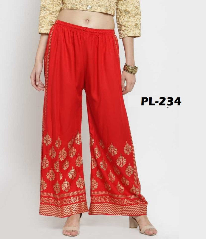 Red Rayon Straight Printed Palazzo Free Size( 28 to 40 Inch)!!