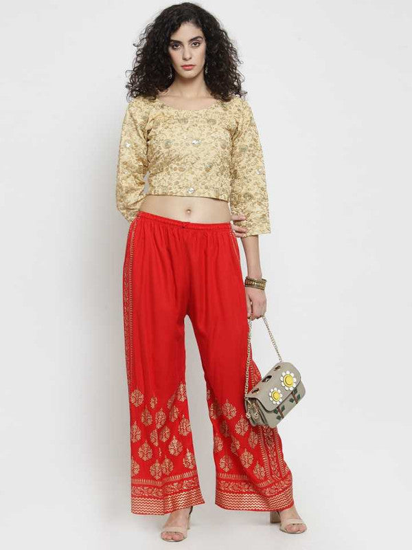 Red Rayon Straight Printed Palazzo Free Size( 28 to 40 Inch)!!