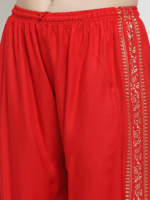 Red Rayon Straight Printed Palazzo Free Size( 28 to 40 Inch)!!