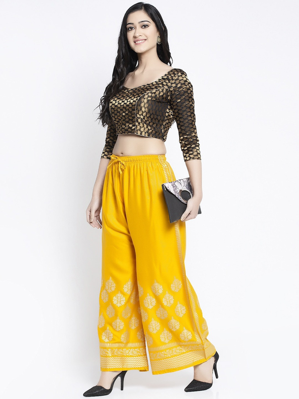 Yellow Rayon Straight Printed Palazzo Free Size( 28 to 40 Inch)!!