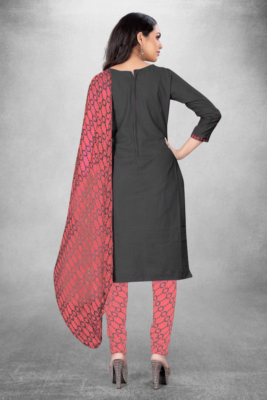 Grey Coloured Magic Slub Cotton with Print Work Women Party/Daily wear Dress Material Suit- Top with Bottom & Naznin Dupatta!!