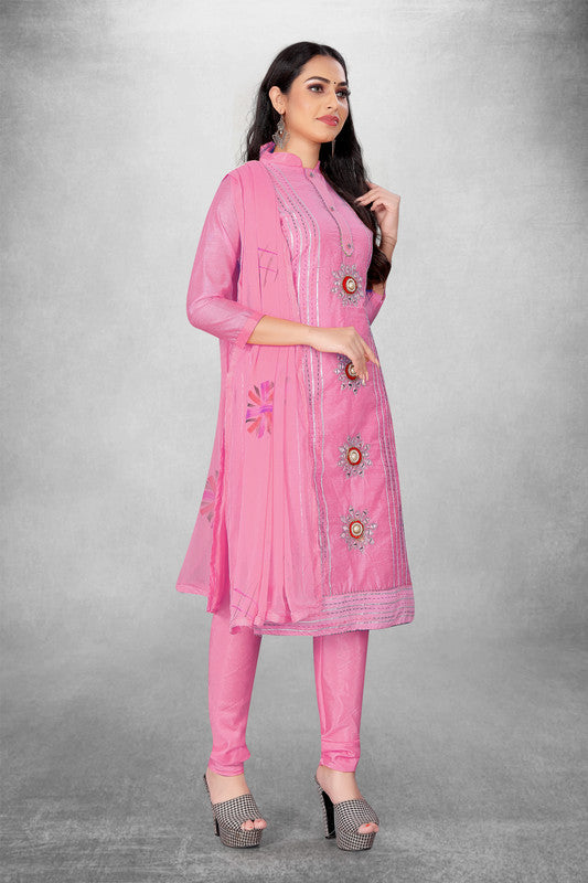 Pink Coloured Model with Embroidery Work Women Party/Daily wear Dress Material Suit- Top with Bottom & Naznin Dupatta!!