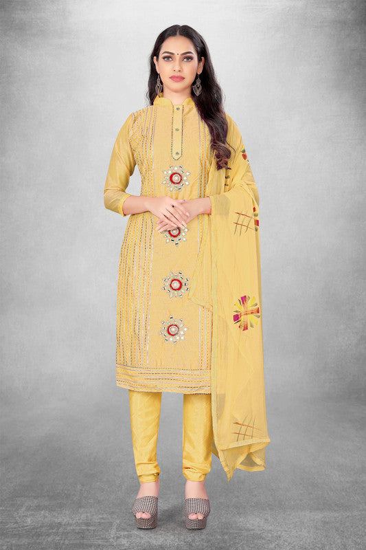 Yellow Coloured Model with Embroidery Work Women Party/Daily wear Dress Material Suit- Top with Bottom & Naznin Dupatta!!