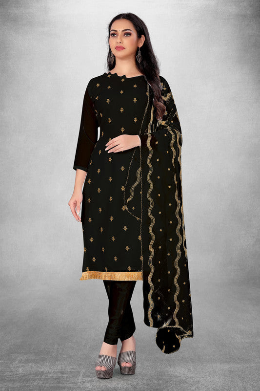 Black Coloured Georgette with Embroidery Work Women Party/Daily wear Dress Material Suit- Top with Bottom & Georgette Dupatta!!