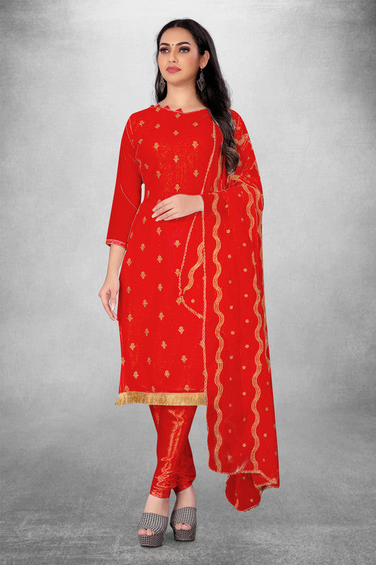 Red Coloured Georgette with Embroidery Work Women Party/Daily wear Dress Material Suit- Top with Bottom & Georgette Dupatta!!