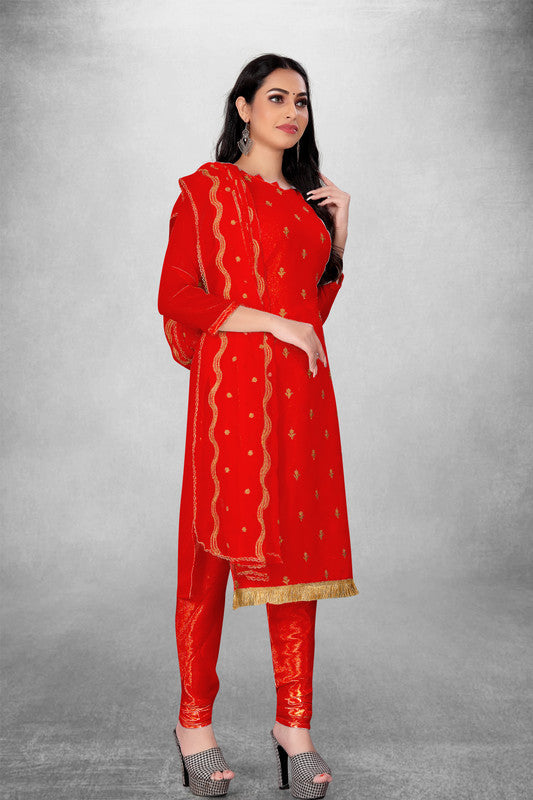 Red Coloured Georgette with Embroidery Work Women Party/Daily wear Dress Material Suit- Top with Bottom & Georgette Dupatta!!