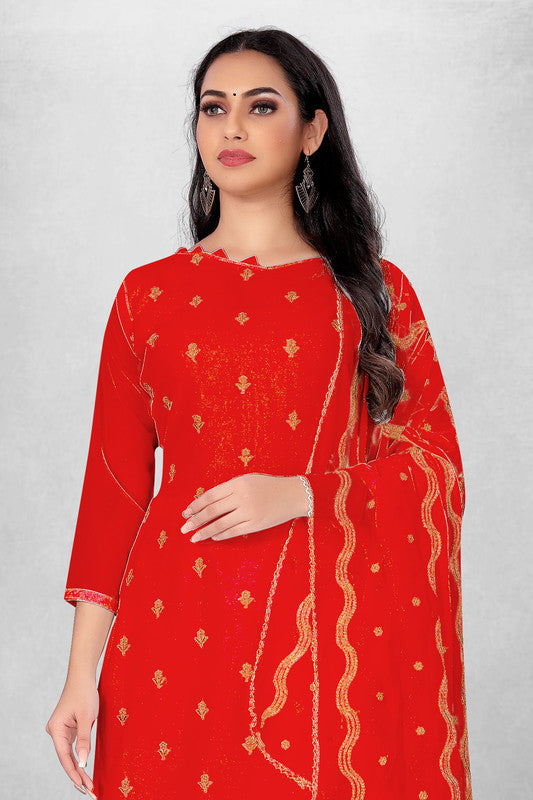 Red Coloured Georgette with Embroidery Work Women Party/Daily wear Dress Material Suit- Top with Bottom & Georgette Dupatta!!