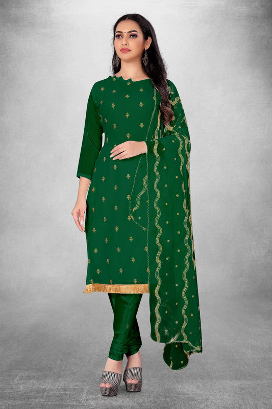 Green Coloured Georgette with Embroidery Work Women Party/Daily wear Dress Material Suit- Top with Bottom & Georgette Dupatta!!