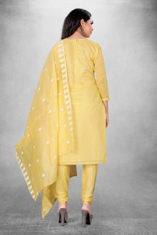 Yellow Coloured Modal Cotton with Embroidery Work Women Party/Casual wear Dress Material Suit- Top with Bottom & Modal Cotton Dupatta!!