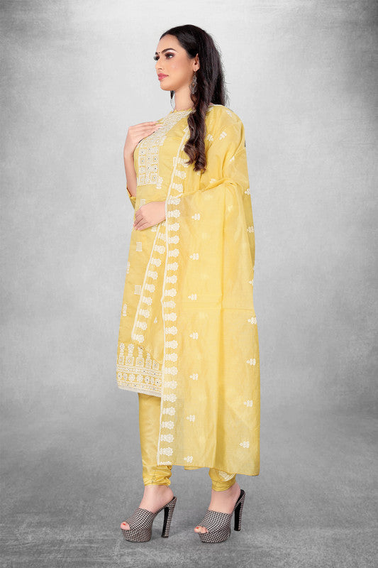 Yellow Coloured Modal Cotton with Embroidery Work Women Party/Casual wear Dress Material Suit- Top with Bottom & Modal Cotton Dupatta!!