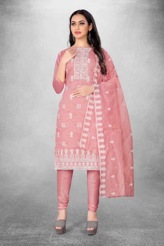 Pink Coloured Modal Cotton with Embroidery Work Women Party/Casual wear Dress Material Suit- Top with Bottom & Modal Cotton Dupatta!!