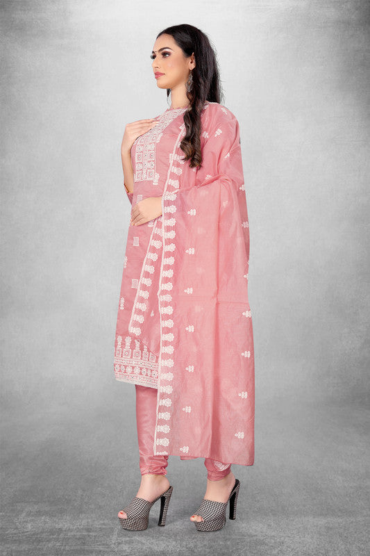 Pink Coloured Modal Cotton with Embroidery Work Women Party/Casual wear Dress Material Suit- Top with Bottom & Modal Cotton Dupatta!!